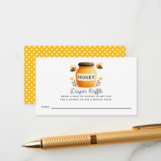 Honey & Bees Baby Shower Diaper Raffle Ticket エンクロージャーカード (正面/裏面インサイチュ)