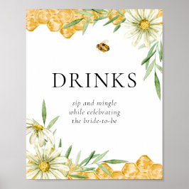 Honey Bees Daisy Flower Bar Drink Station Sign ポスター