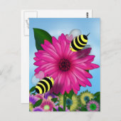 Honey Bees Meeting on Pink Flower ポストカード (正面/裏面)