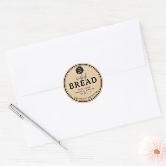 Honey Beige Bakery Sourdough Bread Label Sticker ラウンドシール (封筒)