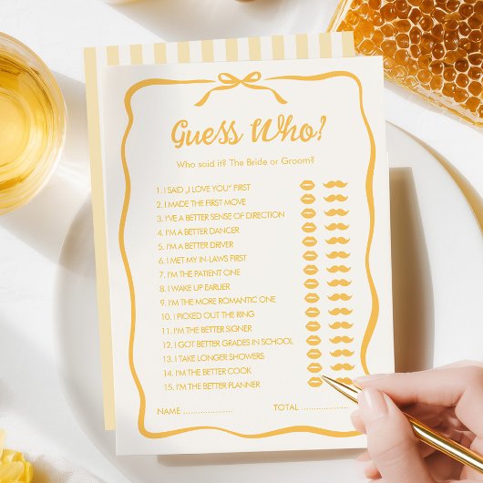 Honey Bridal Shower Guess Who Party Game Card ノートカード
