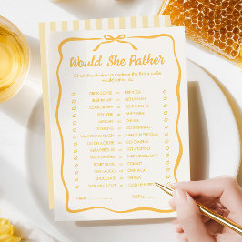 Honey Bridal Shower Would She Rather Game Card ノートカード