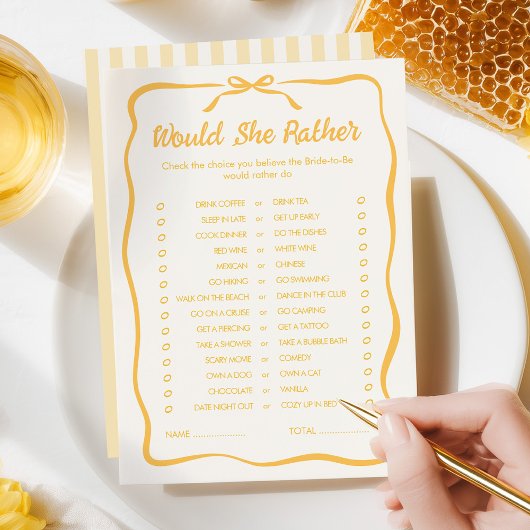 Honey Bridal Shower Would She Rather Game Card ノートカード