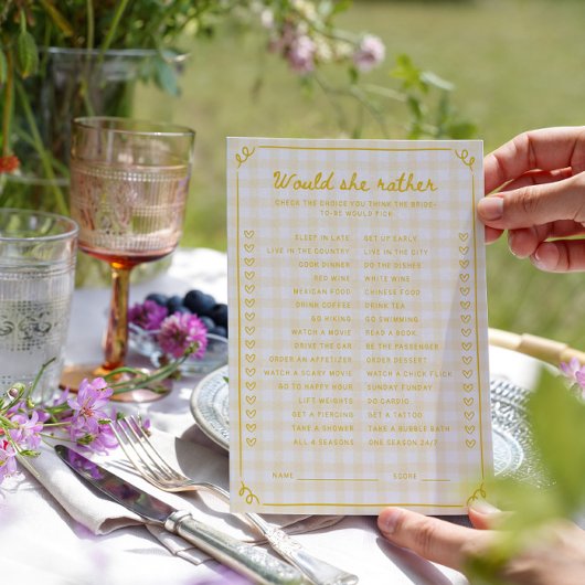 Honey Bridal Shower Would She Rather Game Card 招待状