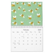 Honey Bumble Bee Green Pattern 2026 カレンダー (2月 2027)