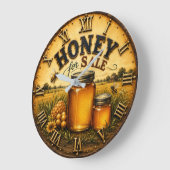Honey for Sale Farm Fresh Honey Jar Beekeeper ラージ壁時計 (傾斜)
