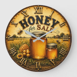 Honey for Sale Farm Fresh Honey Jar Beekeeper ラージ壁時計
