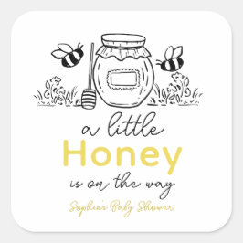 Honey Hand-drawn Jar & Bees White Baby Shower スクエアシール