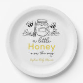 Honey Hand-drawn Jar & Bees White Baby Shower ペーパープレート (正面)
