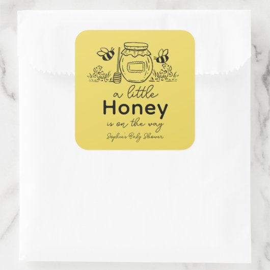 Honey Hand-drawn Jar & Bees Yellow Baby Shower スクエアシール (バッグ)
