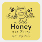 Honey Hand-drawn Jar & Bees Yellow Baby Shower スクエアシール (正面)