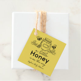 Honey Hand-drawn Jar & Bees Yellow Baby Shower フェイバータグ