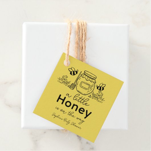Honey Hand-drawn Jar & Bees Yellow Baby Shower フェイバータグ (インサイチュ)