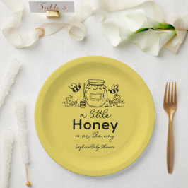 Honey Hand-drawn Jar & Bees Yellow Baby Shower ペーパープレート