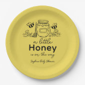 Honey Hand-drawn Jar & Bees Yellow Baby Shower ペーパープレート (正面)