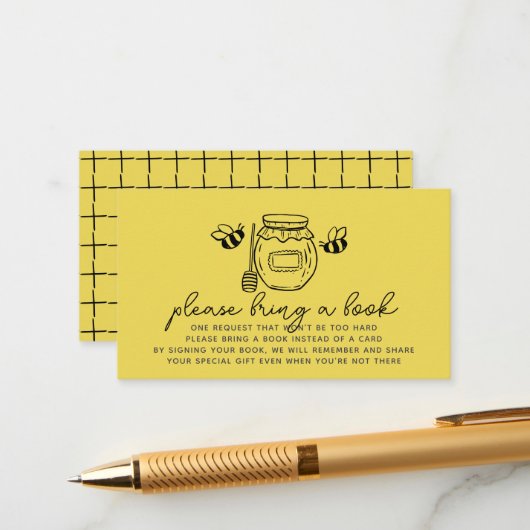 Honey Jar & Bees Baby Shower Book Request エンクロージャーカード (正面/裏面インサイチュ)