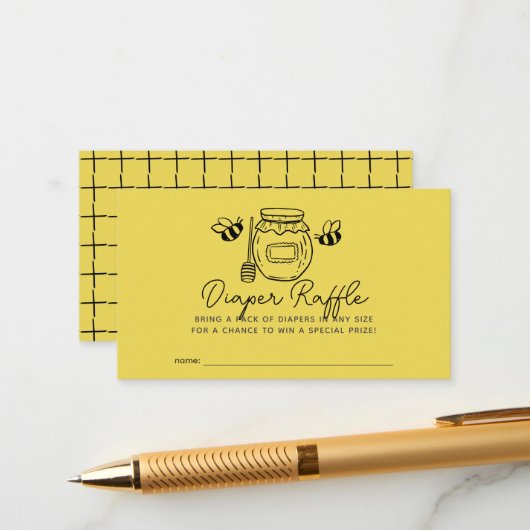Honey Jar & Bees Baby Shower Diaper Raffle Ticket エンクロージャーカード (正面/裏面インサイチュ)