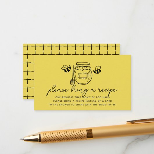 Honey Jar & Bees Bridal Shower Recipe Request エンクロージャーカード (正面/裏面インサイチュ)