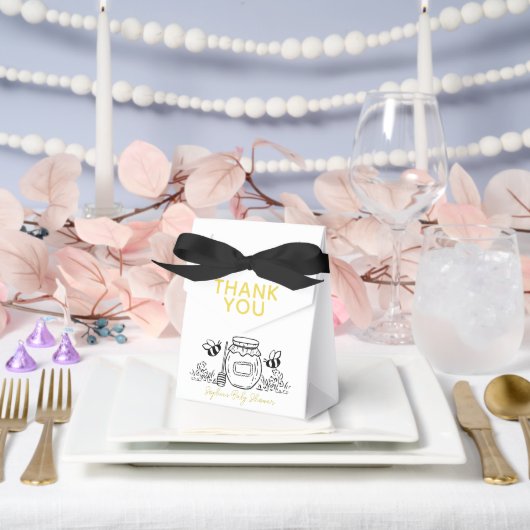 Honey Jar & Bees Hand-drawn White Baby Shower フェイバーボックス (ウェディング)