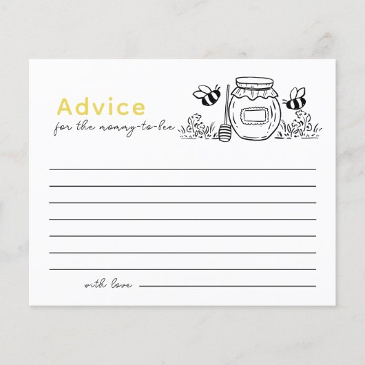 Honey Jar & Bees White Baby Shower Advice Card (正面)