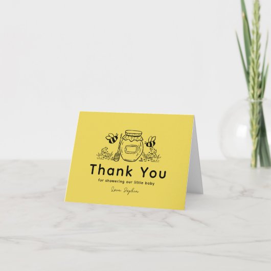 Honey Jar & Bees Yellow Baby Shower Thank You サンキューカード (正面)