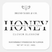 Honey Jar Label Minimalist Black & White Packaging スクエアシール (正面)