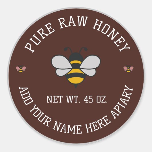 Honey Jar Stickers | Bee & Honeycomb Apiary Labels ラウンドシール (正面)