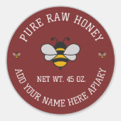 Honey Jar Stickers | Bee & Honeycomb Apiary Labels ラウンドシール (正面)