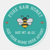 Honey Jar Stickers | Bee & Honeycomb Apiary Labels ラウンドシール (正面)