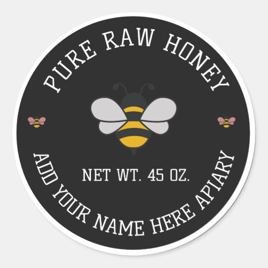 Honey Jar Stickers | Bee & Honeycomb Apiary Labels ラウンドシール (正面)