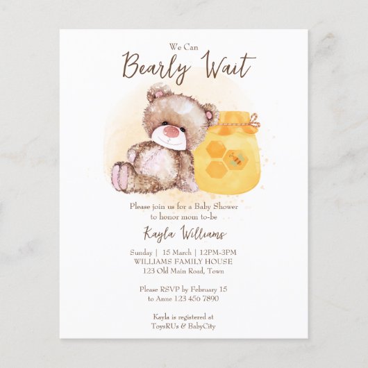 Honey jar teddy bear bear bearly wait budget invit (正面)