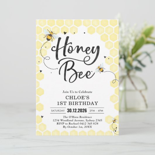 Honey One Honey Bee 1st Birthday Invitation 招待状 (スタンド正面)