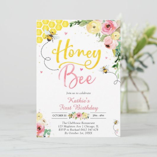 Honey One Honey Bee 1st Birthday Invitation 招待状 (スタンド正面)