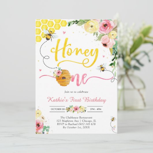 Honey One Honey Bee 1st Birthday Invitation 招待状 (スタンド正面)