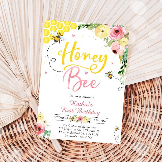 Honey One Honey Bee 1st Birthday Invitation 招待状