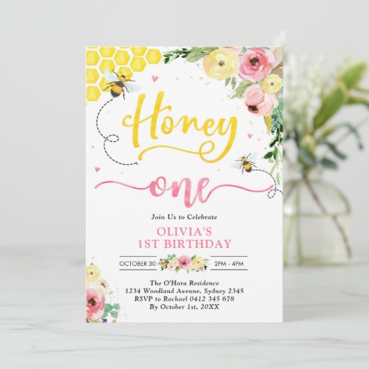 Honey One Honey Bee 1st Birthday Invitation 招待状 (スタンド正面)