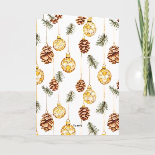 Honey Ornaments Happy Bees Christmas Pine Cones カード (裏面)