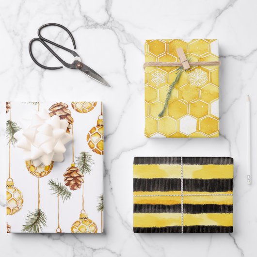 Honey Pine Cones Christmas ラッピングペーパーシート (正面)