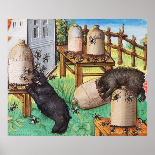 HONEY THIEF BEARS,BEES,BEE HIVES Medieval Apiarist ポスター (正面)