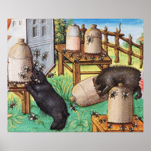 HONEY THIEF BEARS,BEES,BEE HIVES Medieval Apiarist ポスター (正面)
