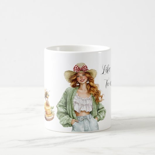 Honey to a Bee Redhead Hat Green Sweater コーヒーマグカップ (中央)
