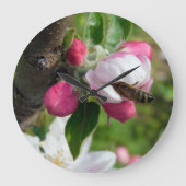 Honeybee & Apple Blossom | Fine Art Glass Clock ラージ壁時計 (正面)