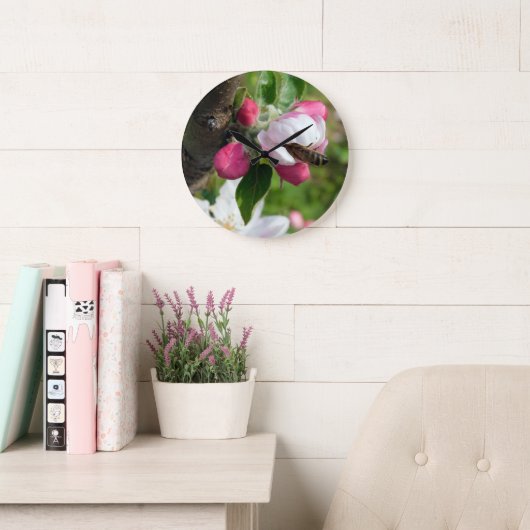 Honeybee & Apple Blossom | Fine Art Glass Clock ラージ壁時計 (読書スペース)