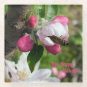 Honeybee & Apple Blossom | Fine Art Glass Coasters ガラスコースター (正面)
