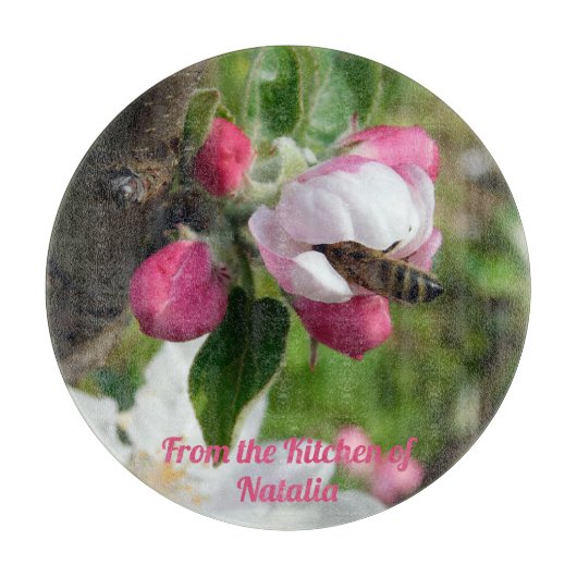 Honeybee & Apple Blossom Glass Cutting Board カッティングボード (正面)