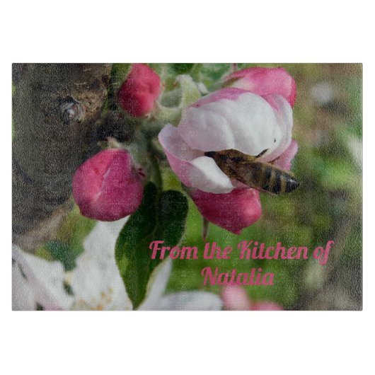 Honeybee & Apple Blossom Glass Cutting Board カッティングボード (正面)