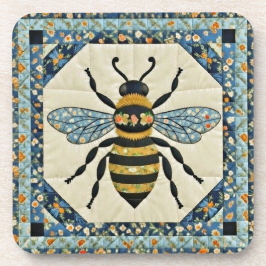 Honeybee Blue Boarder Quilt コースター (正面)