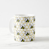 Honeybee Honeycomb Black Yellow White Pattern コーヒーマグカップ (正面左)