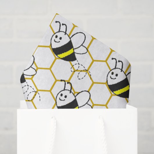 Honeybee Honeycomb Black Yellow White Pattern  薄葉紙 (ギフトバッグ)