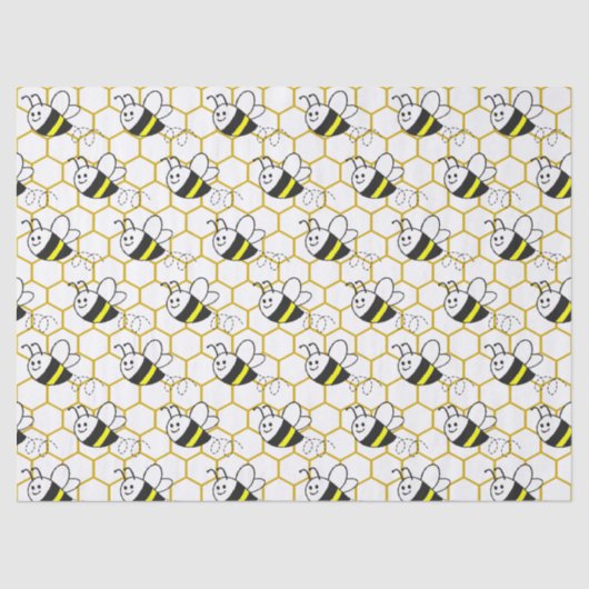Honeybee Honeycomb Black Yellow White Pattern  薄葉紙 (正面)